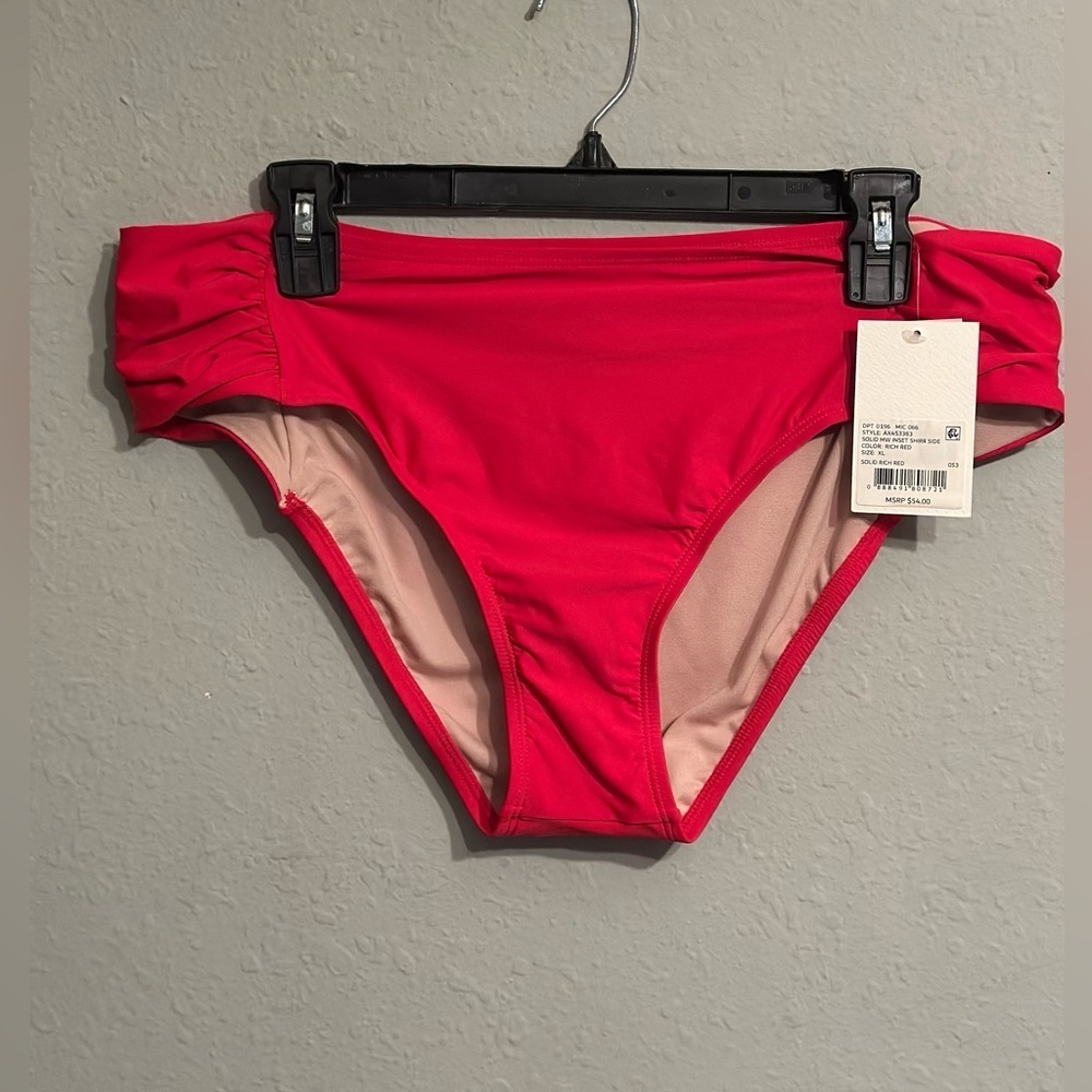 NWT Alex Marie Inset Shirr side bikini bottoms in Rich Red